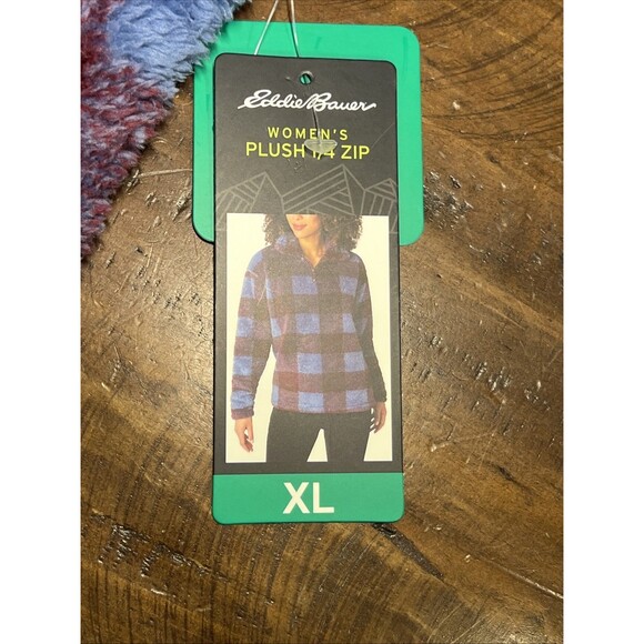 Eddie Bauer Women's Plush 1/4 Zip Pullover Plaid Blue Maroon Soft XL - Picture 4 of 8